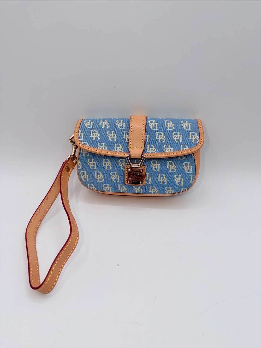 Dooney & Bourke Light Blue Signature Wristlet with Tan Trim